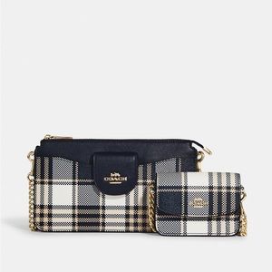 NWT Coach Poppy Crossbody With Card Case With Garden Plaid Print